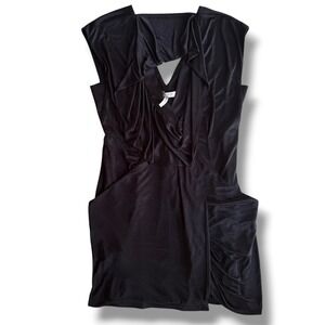 BCBGMAXAZRIA Runway Sz XXS Black Sleeveless Draped Cutout Pockets Mini Dress Y2K